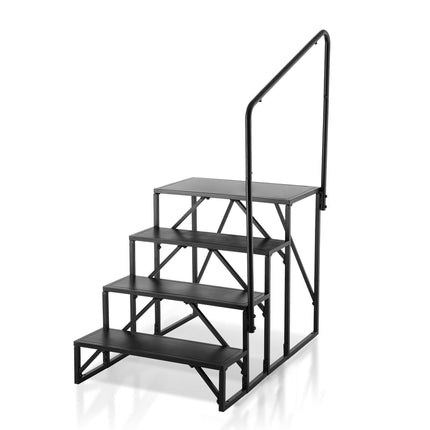 RV Steps, 4-Step RV Stairs, 199.58KGS Load Capacity, Thickened Carbon Steel, With Handrail, Non-Slip Steps for Safe Entry and Exit, Suit for RV, Trailer, Camper Steps.