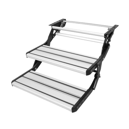 RV Steps, 2-Step, Manual Retractable RV Stairs, Foldable, 440 LBS Load Capacity, Aluminum Alloy Steps, Thickened Steel Plate, Non-Slip Steps for Safe Entry and Exit, RV, Trailer, Camper Steps.