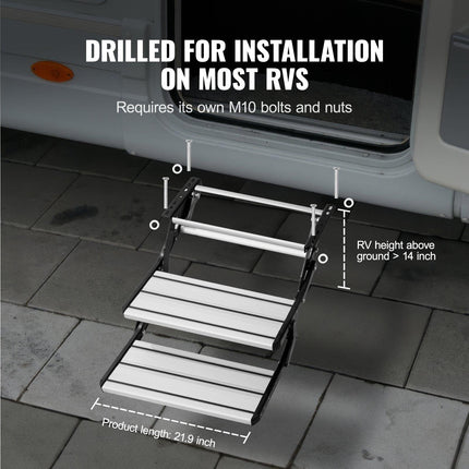 RV Steps, 2-Step, Manual Retractable RV Stairs, Foldable, 440 LBS Load Capacity, Aluminum Alloy Steps, Thickened Steel Plate, Non-Slip Steps for Safe Entry and Exit, RV, Trailer, Camper Steps.