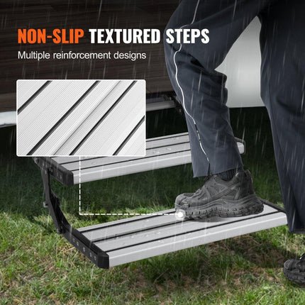 RV Steps, 2-Step, Manual Retractable RV Stairs, Foldable, 440 LBS Load Capacity, Aluminum Alloy Steps, Thickened Steel Plate, Non-Slip Steps for Safe Entry and Exit, RV, Trailer, Camper Steps.