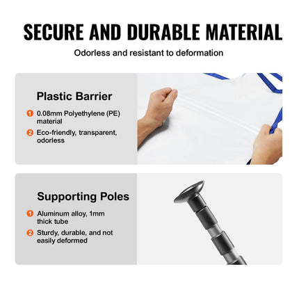 Dust Barrier Poles, 10 Ft Barrier Poles, Dust Barrier System with 4 Telescoping Poles, Magnetic Zipper, Carry Bag and 32.8x13.12 Ft Plastic Film, for Interior Decoration, Painting.