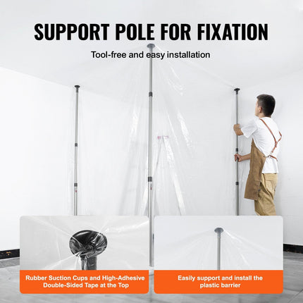 Dust Barrier Poles, 10 Ft Barrier Poles, Dust Barrier System with 4 Telescoping Poles, Magnetic Zipper, Carry Bag and 32.8x13.12 Ft Plastic Film, for Interior Decoration, Painting.