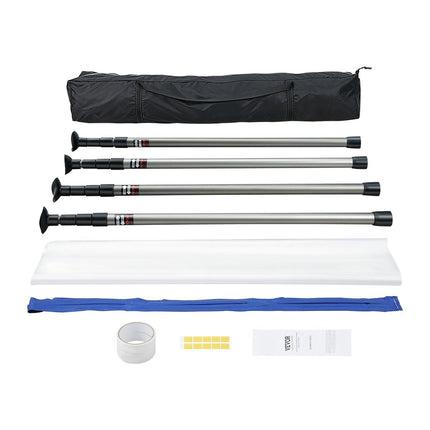 Dust Barrier Poles, 10 Ft Barrier Poles, Dust Barrier System with 4 Telescoping Poles, Magnetic Zipper, Carry Bag and 32.8x13.12 Ft Plastic Film, for Interior Decoration, Painting.