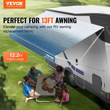 RV Awning Fabric Replacement, 3.72m Fabric Length for 3.96mAwning, Heavy Duty 3-Ply 16oz PVC Camper Awning Fabric, Waterproof & UV Protection Outdoor Canopy for RV, Trailer, Motorhome, Blue Fade.