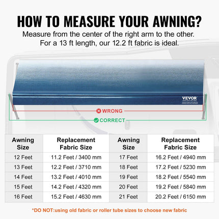 RV Awning Fabric Replacement, 3.72m Fabric Length for 3.96mAwning, Heavy Duty 3-Ply 16oz PVC Camper Awning Fabric, Waterproof & UV Protection Outdoor Canopy for RV, Trailer, Motorhome, Blue Fade.