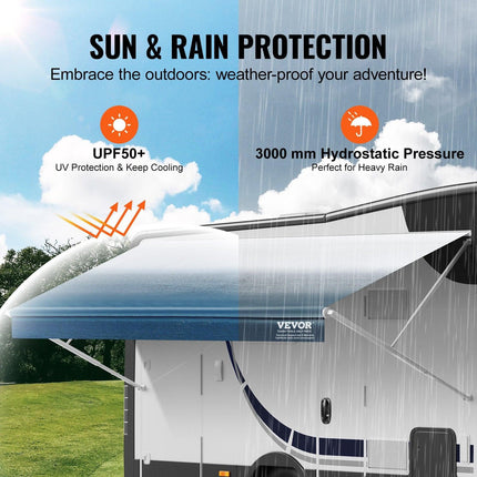 RV Awning Fabric Replacement, 6.15m Fabric Length for 6.4m Awning, Heavy Duty 3-Ply 16oz PVC Camper Awning Fabric, Waterproof & UV Protection Outdoor Canopy for RV, Trailer, Motorhome, Blue Fade.
