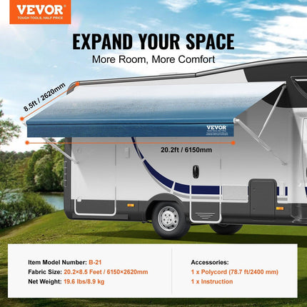 RV Awning Fabric Replacement, 6.15m Fabric Length for 6.4m Awning, Heavy Duty 3-Ply 16oz PVC Camper Awning Fabric, Waterproof & UV Protection Outdoor Canopy for RV, Trailer, Motorhome, Blue Fade.