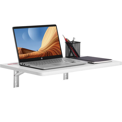 Wall Mounted Folding Table, Wall Mount Drop Leaf Tables, Wooden Floating Desk for Dining, Laundry Room, Office, 23.6" x 15.6" Fold Down Desk with Carbon Steel Bracket.