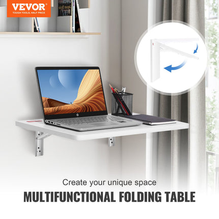 Wall Mounted Folding Table, Wall Mount Drop Leaf Tables, Wooden Floating Desk for Dining, Laundry Room, Office, 23.6" x 15.6" Fold Down Desk with Carbon Steel Bracket.