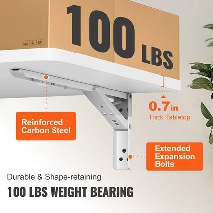 Wall Mounted Folding Table, Wall Mount Drop Leaf Tables, Wooden Floating Desk for Dining, Laundry Room, Office, 23.6" x 15.6" Fold Down Desk with Carbon Steel Bracket.