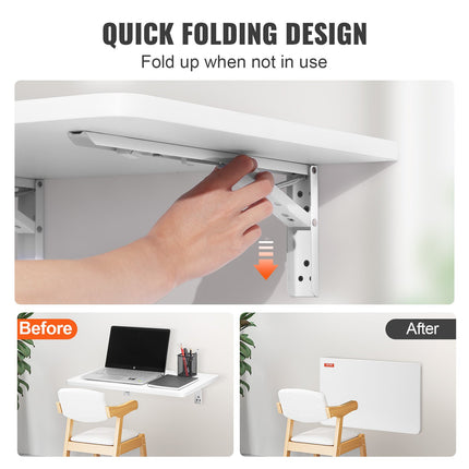 Wall Mounted Folding Table, Wall Mount Drop Leaf Tables, Wooden Floating Desk for Dining, Laundry Room, Office, 23.6" x 15.6" Fold Down Desk with Carbon Steel Bracket.