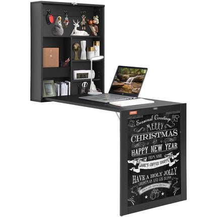 Wall Mounted Desk, Fold out Convertible Desk, Multi-Function Folding Wall Table with Chalkboard for Home Office, Space Saving Computer Desk with Storage Area.