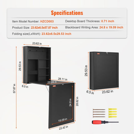 Wall Mounted Desk, Fold out Convertible Desk, Multi-Function Folding Wall Table with Chalkboard for Home Office, Space Saving Computer Desk with Storage Area.
