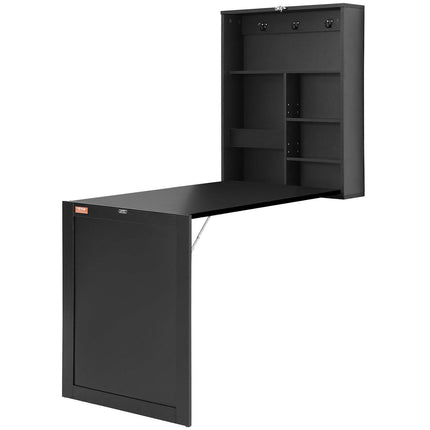 Wall Mounted Desk, Fold out Convertible Desk, Multi-Function Folding Wall Table with Chalkboard for Home Office, Space Saving Computer Desk with Storage Area.