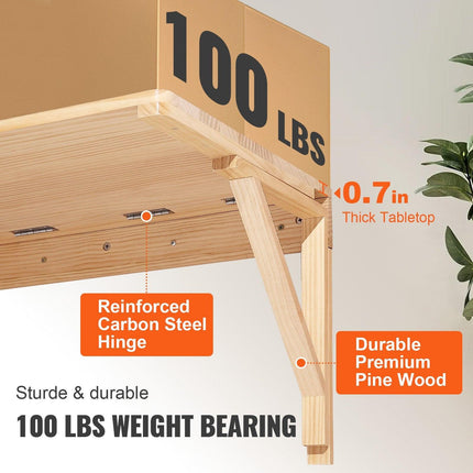 Wall Mounted Folding Table, Wall Mounted Drop Leaf Tables, Solid Wood Floating Desk for Dining, Laundry Room, Office, 31.5" x 23.58" x 17.24" Fold Down Desk.