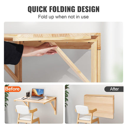 Wall Mounted Folding Table, Wall Mounted Drop Leaf Tables, Solid Wood Floating Desk for Dining, Laundry Room, Office, 31.5" x 23.58" x 17.24" Fold Down Desk.