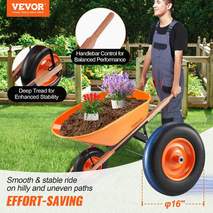 Wheelbarrow Cart One Wheel 6 Cu Ft Garden Dump Cart 330 lbs Utility Cart.