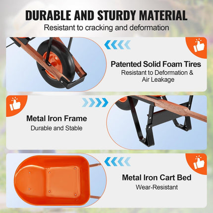 Wheelbarrow Cart One Wheel 6 Cu Ft Garden Dump Cart 330 lbs Utility Cart.