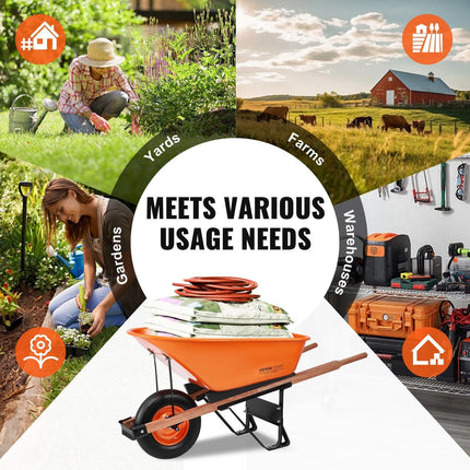Wheelbarrow Cart One Wheel 6 Cu Ft Garden Dump Cart 330 lbs Utility Cart.