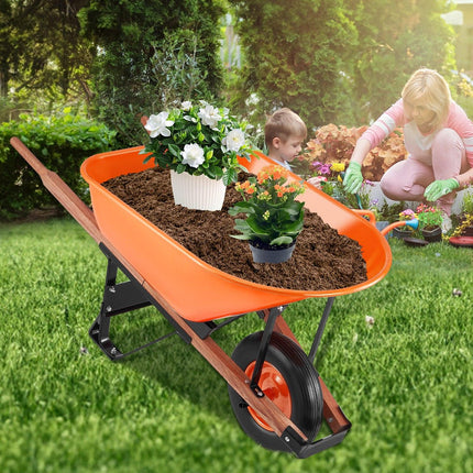 Wheelbarrow Cart One Wheel 6 Cu Ft Garden Dump Cart 330 lbs Utility Cart.