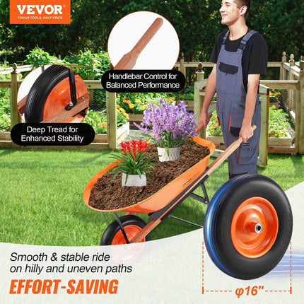 Wheelbarrow Cart One Wheel Garden Dump Cart 330 lbs Yard Utility Cart.