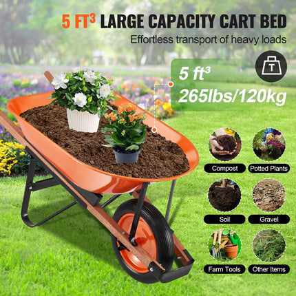 Wheelbarrow Cart One Wheel Garden Dump Cart 330 lbs Yard Utility Cart.