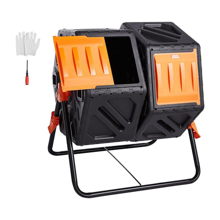 Compost Bin 37 Gal Dual-Chamber Composter Tumbler Rotating Sliding Doors.