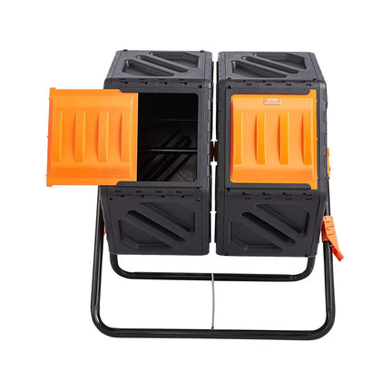 Compost Bin 37 Gal Dual-Chamber Composter Tumbler Rotating Sliding Doors.