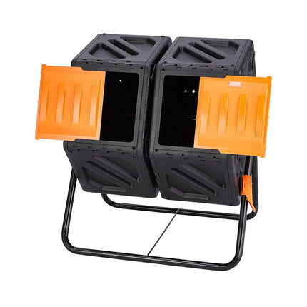 Compost Bin 37 Gal Dual-Chamber Composter Tumbler Rotating Sliding Doors.