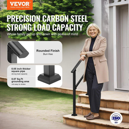VEVOR 2 PCS 2-3 Handrails for Outdoor for Seniors Porch Deck Black Square Tube.