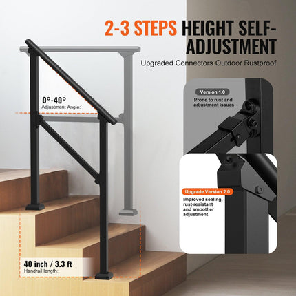 VEVOR 2 PCS 2-3 Handrails for Outdoor for Seniors Porch Deck Black Square Tube.