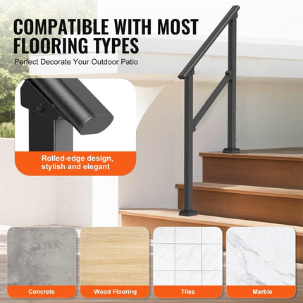 VEVOR 2 PCS 2-3 Handrails for Outdoor for Seniors Porch Deck Black Square Tube.
