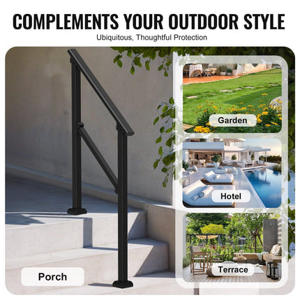 VEVOR 2 PCS 2-3 Handrails for Outdoor for Seniors Porch Deck Black Square Tube.