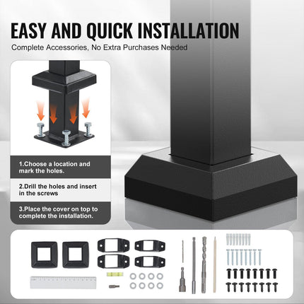 Handrails for Outdoor Steps, 1-2 Step Stair Hand Rail Kit, Transitional Carbon Steel Railings with Installation Kit, Stair Rails for Seniors, Concrete Steps & Porch & Deck, Black Square Tube.