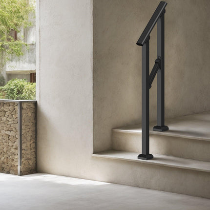 Handrails for Outdoor Steps, 1-2 Step Stair Hand Rail Kit, Transitional Carbon Steel Railings with Installation Kit, Stair Rails for Seniors, Concrete Steps & Porch & Deck, Black Square Tube.