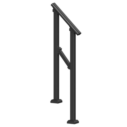 Handrails for Outdoor Steps, 1-2 Step Stair Hand Rail Kit, Transitional Carbon Steel Railings with Installation Kit, Stair Rails for Seniors, Concrete Steps & Porch & Deck, Black Square Tube.