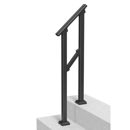 Handrails for Outdoor Steps, 1-2 Step Stair Hand Rail Kit, Transitional Carbon Steel Railings with Installation Kit, Stair Rails for Seniors, Concrete Steps & Porch & Deck, Black Square Tube.