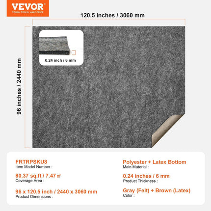 Non Slip Rug Pad Gripper 8' x 10' Carpet Mat 0.24" Thick for All Floor.