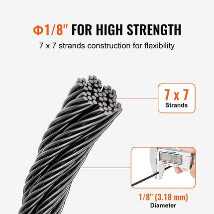 T316 Stainless Steel Cable 3.18mm 7x7 Steel Wire Rope 152.4m Cable Railing.