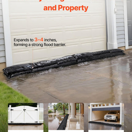 Flood Barrier, 10 Pack, 1530 x 210 mm Flood Bags with Bucket, Reusable Water Absorbent Barrier Activated by Water, Sandless Sandbags Blockage, Flooding Prevention Bags for Basement, Garage, Doorway.