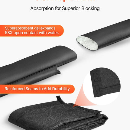 Flood Barrier, 10 Pack, 1530 x 210 mm Flood Bags with Bucket, Reusable Water Absorbent Barrier Activated by Water, Sandless Sandbags Blockage, Flooding Prevention Bags for Basement, Garage, Doorway.