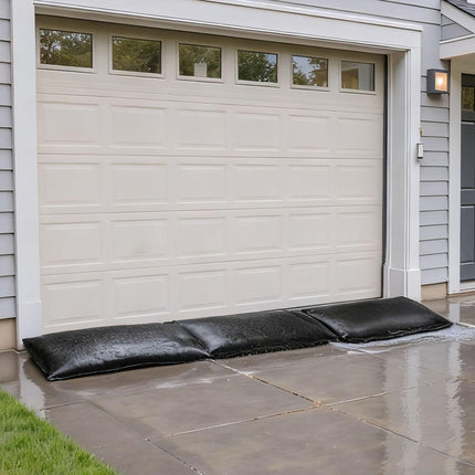 Flood Barrier, 10 Pack, 430 x 830 mm Flood Bags with Bucket, Reusable Water Absorbent Barrier Activated by Water, Sandless Sandbags Blockage, Flooding Prevention Bags for Door, Basement, Garage.