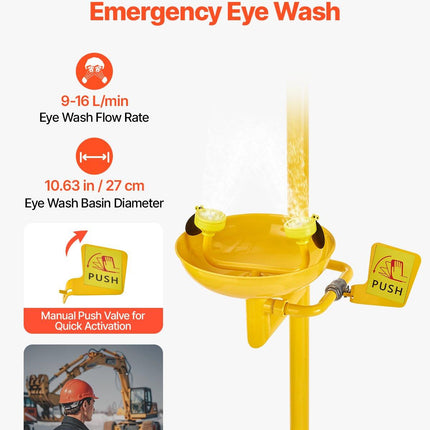 Emergency Shower Eye Wash Station, 34.25 x 15.75 x 91.73 Inch 304 Stainless Steel Eyewash and Shower Combination, OSHA-Approved First Aid Eye Wash Station, for Schools, Labs, Factories, Yellow.