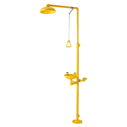 Emergency Shower Eye Wash Station, 34.25 x 15.75 x 91.73 Inch 304 Stainless Steel Eyewash and Shower Combination, OSHA-Approved First Aid Eye Wash Station, for Schools, Labs, Factories, Yellow.