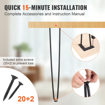 711.2MM Hairpin Furniture Legs, Metal Home DIY Projects for Nightstand, Coffee Table, Desk, 226.8KG Load Capacity with Rubber Floor Protectors, Metal Heavy Duty Sturdy Modern Table Legs, 4PCS.