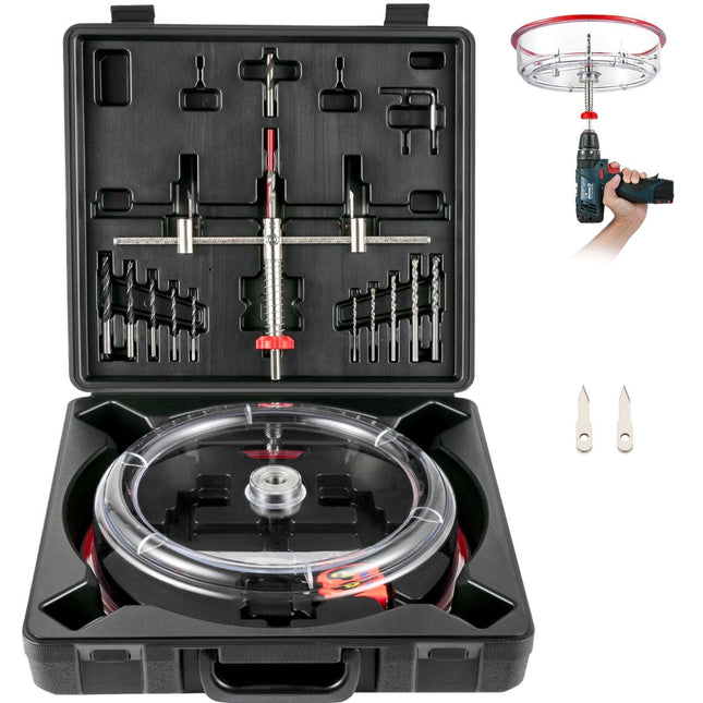 Adjustable Hole Saw Cutter Kit, 1-5/8\" to 11-13 /16\" (40-300 mm), Recessed Hole Saw with PC Dust Shield, Two Replaceable Pilot Drill Bits, for Recessed Lights, Ceiling Speakers, Vent Holes.
