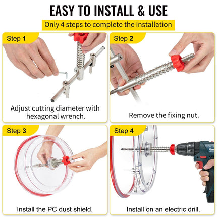 Adjustable Hole Saw Cutter Kit, 1-5/8\" to 11-13 /16\" (40-300 mm), Recessed Hole Saw with PC Dust Shield, Two Replaceable Pilot Drill Bits, for Recessed Lights, Ceiling Speakers, Vent Holes.
