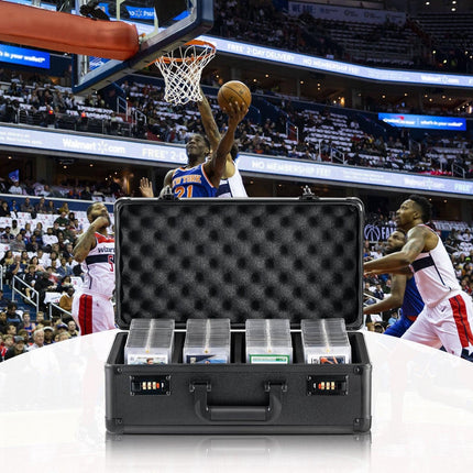 Graded Card Storage Box, 4 Slots, Graded Sports Cards Holder Carrying Case with Coded Lock Foam Dividers, for 108 PSA Graded Cards 76 BGS Cards 84 SGC Cards 388 Top Loaders or 999+ Loose Cards.