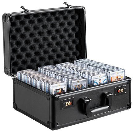 Graded Card Storage Box, 4 Slots, Graded Sports Cards Holder Carrying Case with Coded Lock Foam Dividers, for 120 PSA Graded Cards 84 BGS Cards 96 SGC Cards 428 Top Loaders or 999+ Loose Cards.