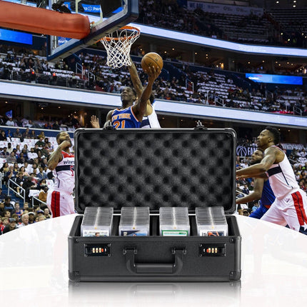 Graded Card Storage Box, 4 Slots, Graded Sports Cards Holder Carrying Case with Coded Lock Foam Dividers, for 120 PSA Graded Cards 84 BGS Cards 96 SGC Cards 428 Top Loaders or 999+ Loose Cards.